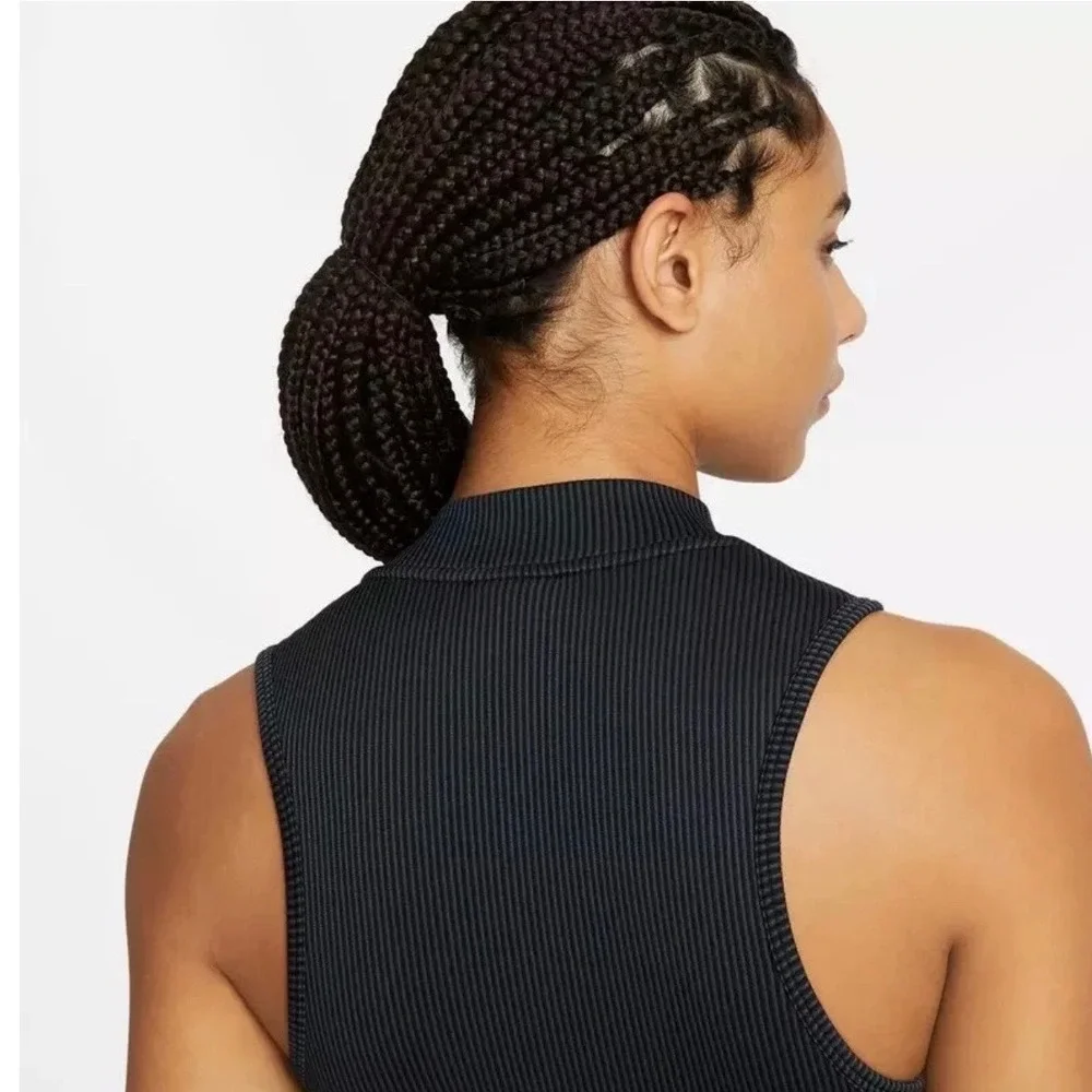 Nike Black Ribbed Crop Tank Top with White Logo - Picture 3 of 7